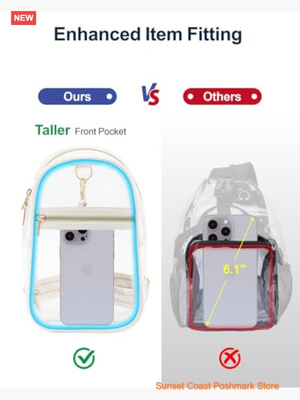 Clear Sling Bag Stadium Approved with Jacquard Strap Crossbody - Picture 5 of 7